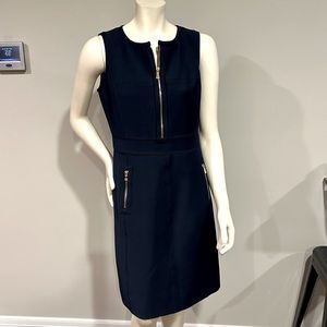 TORY BURCH Mariel Wool Blend Navy Zip Dress